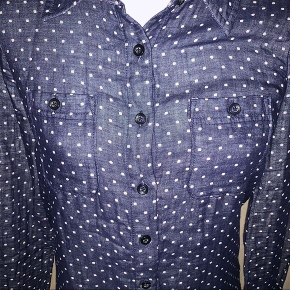 BCBGENERATION long sleeve blue polkadot button up blouse - Picture 3 of 5